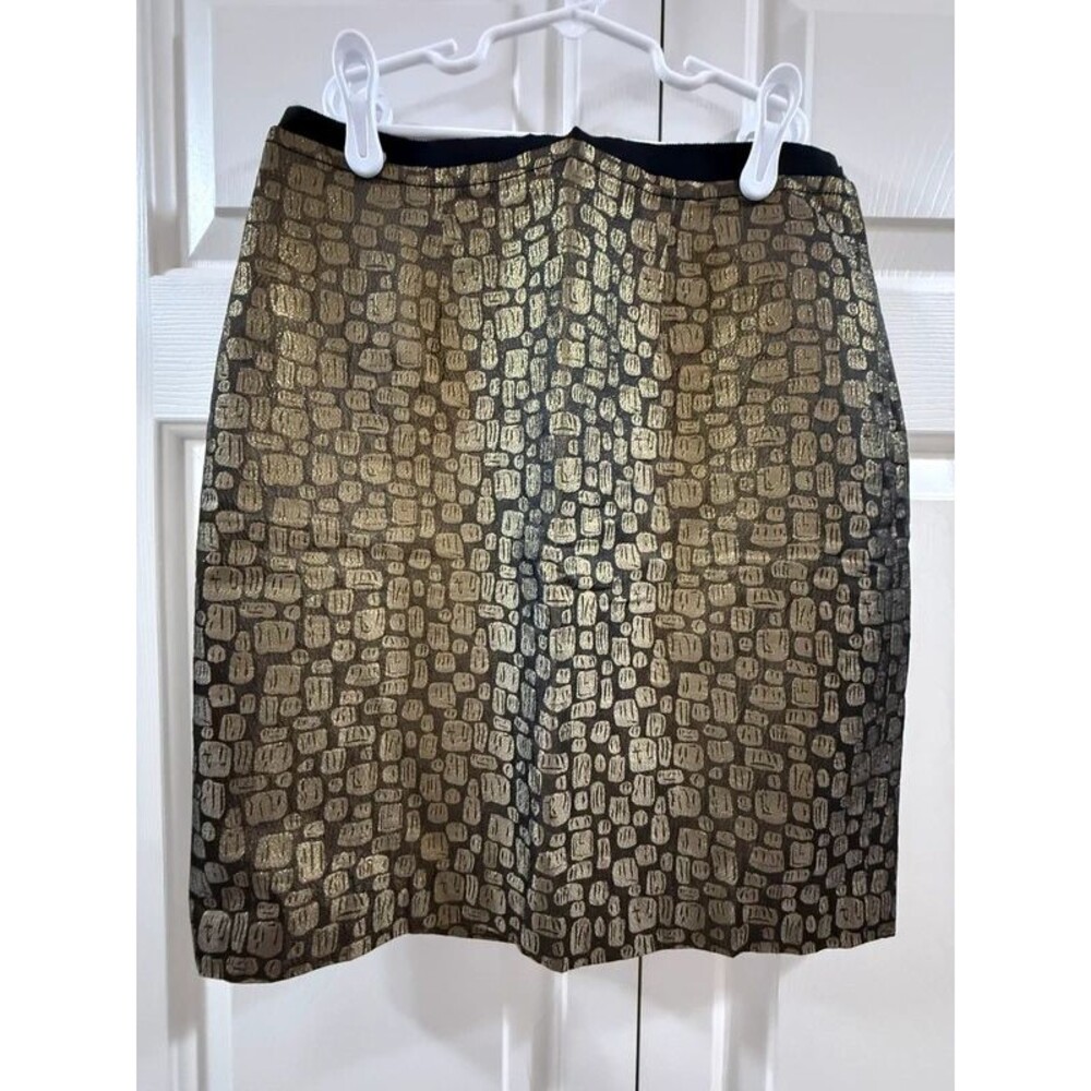 Ann Taylor LOFT Pencil Skirt Gold Metallic Jacquard Petites 6P
